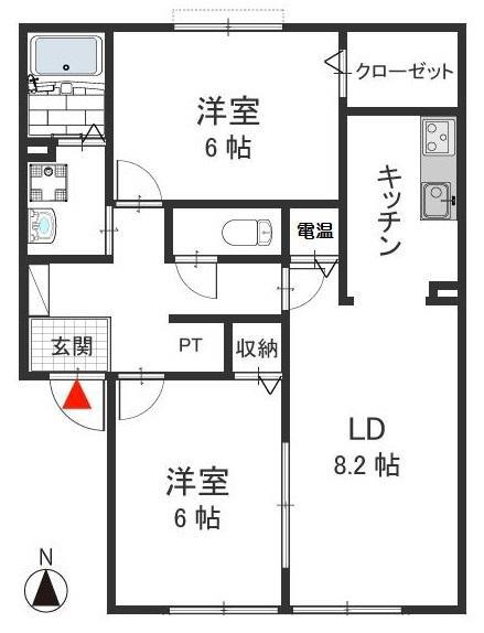 クロワールA棟(2LDK/1階)の間取り写真