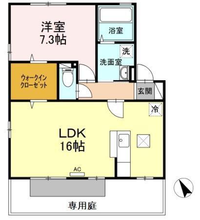グランシャリオ F棟(1LDK/1階)の間取り写真