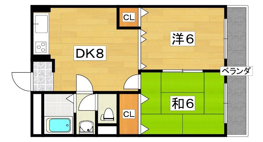 香里大西コーポ(2DK/2階)の間取り写真