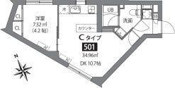 ASTILE市ケ谷(1DK/5階)の間取り写真