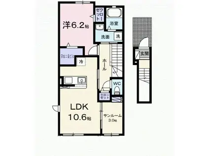 カメリア アオキ(1LDK/2階)の間取り写真