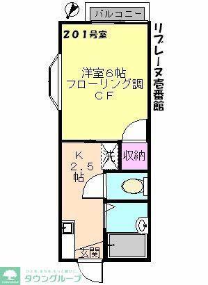リヴレーヌ壱番館(1K/2階)の間取り写真