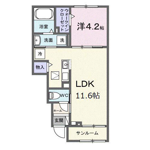 シャンテ カノンB(1LDK/1階)の間取り写真