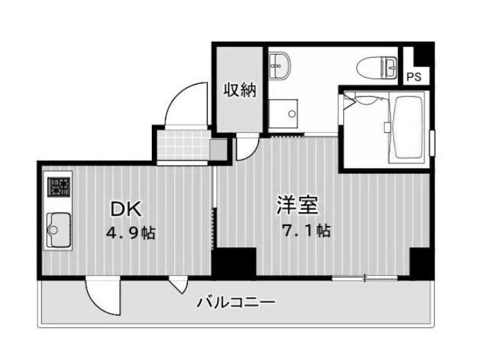 ビューノ三宮(1DK/5階)の間取り写真