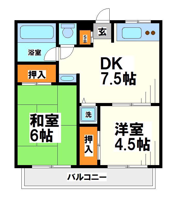 冨士ハイツ(2DK/1階)の間取り写真