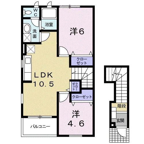パイングローヴヒルズB(2LDK/2階)の間取り写真