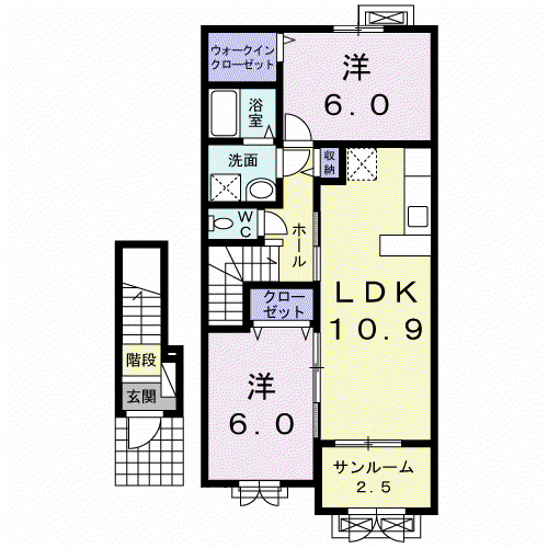 ソレイユ(2LDK/2階)の間取り写真
