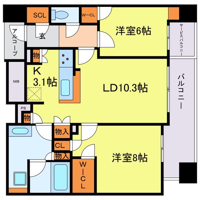 シエリアタワー中之島(2LDK/37階)の間取り写真