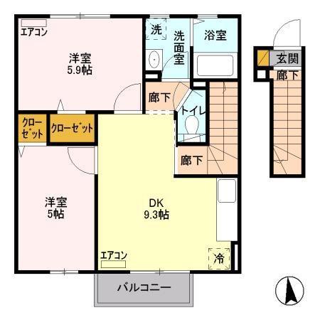 ハーモニー(2DK/2階)の間取り写真