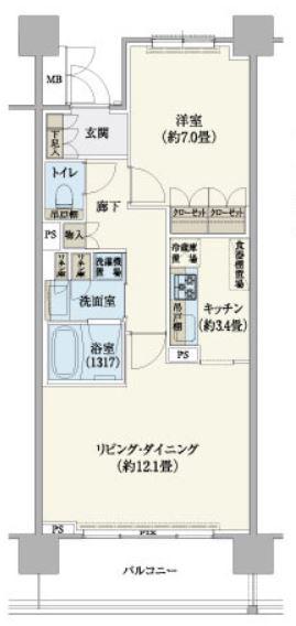 リージア経堂テラスガーデン(1LDK/3階)の間取り写真