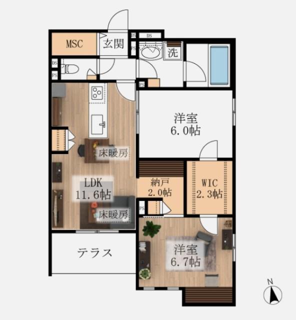 ウエスト SEDONA(2LDK/1階)の間取り写真