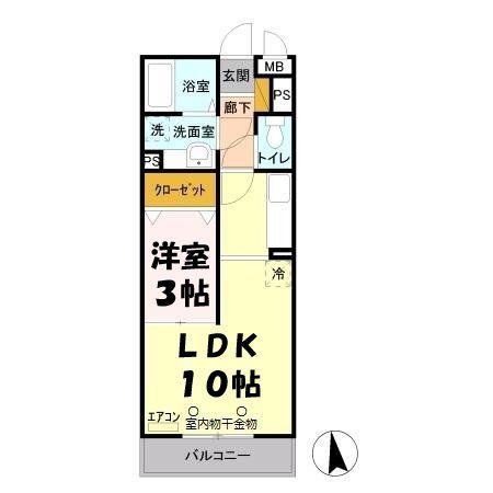 東武伊勢崎線 獨協大学前駅 徒歩15分 3階建 築15年(1LDK/3階)の間取り写真