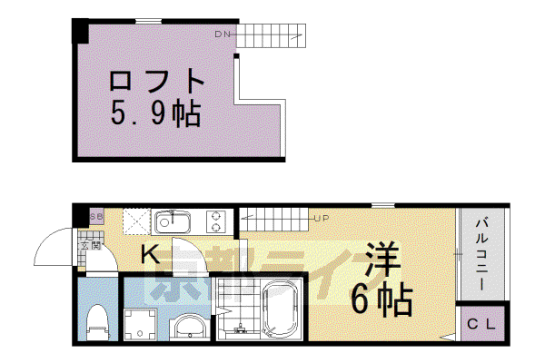 ハーモニーテラス淀新町II(1K/2階)の間取り写真