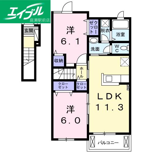 ヴィラ・一里松(2LDK/2階)の間取り写真