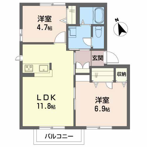 ガーデンパレス C棟(2LDK/1階)の間取り写真