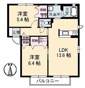サンク・リオンC棟(2LDK/2階)の間取り写真