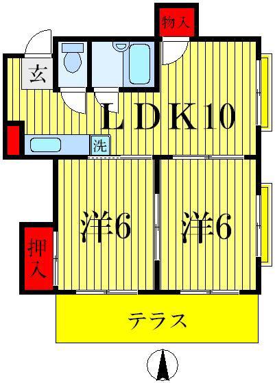 ユニバーサルマンション(2LDK/1階)の間取り写真