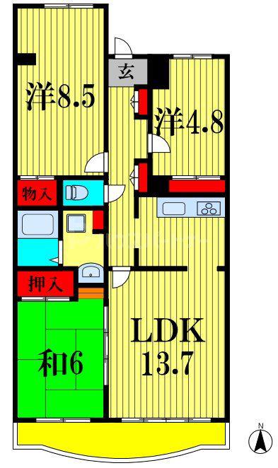 新松戸ファミールハイツ5号棟(3LDK/4階)の間取り写真