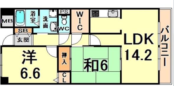 ヴィラ安堂寺Ⅱ(2LDK/4階)の間取り写真