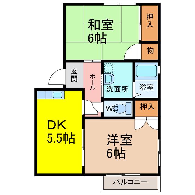 リベラル鍋島II(2DK/2階)の間取り写真