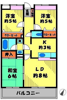 新百合ヶ丘ピア池尻II(3LDK/3階)の間取り写真