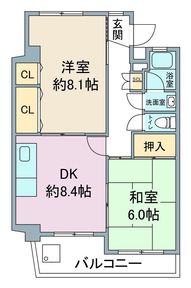 肥後ビル(2LDK/4階)の間取り写真