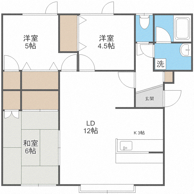 パラドール石山II(3LDK/1階)の間取り写真
