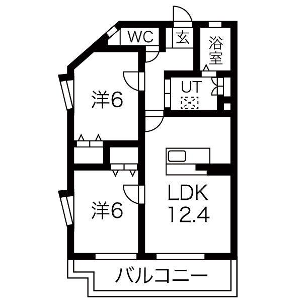 K・ウエスト(2LDK/5階)の間取り写真
