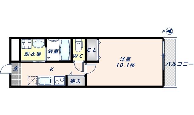 フジパレス高井田(1K/1階)の間取り写真