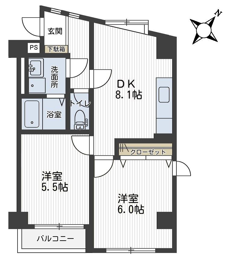 ＪＲ京浜東北線 北浦和駅 徒歩7分 4階建 築26年(2DK/2階)の間取り写真