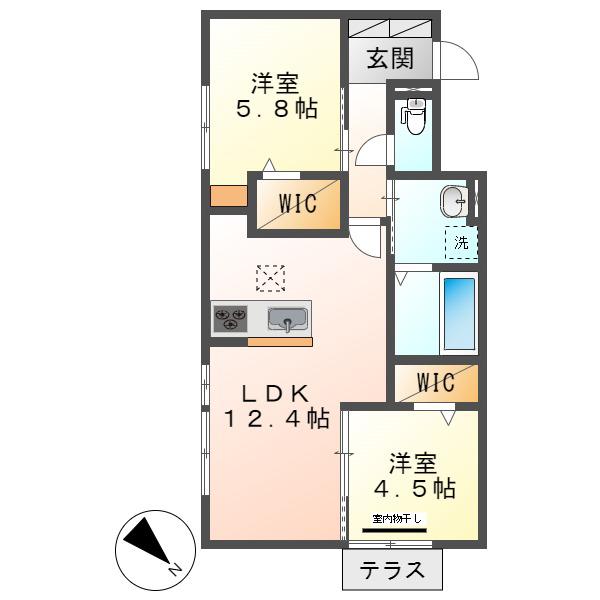 HOPE LODGE J(2LDK/1階)の間取り写真