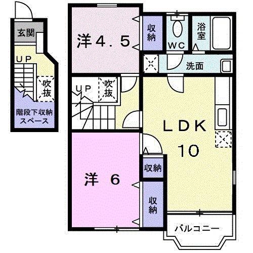 サニーヴィレッジB(2LDK/2階)の間取り写真