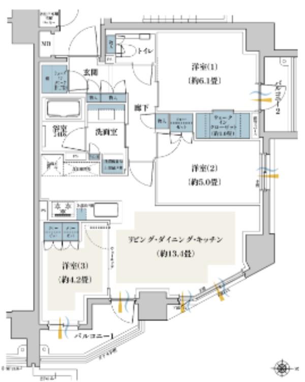 グレーシア横浜(3LDK/8階)の間取り写真