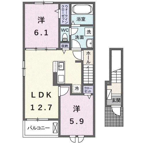 フェリーチェ(2LDK/2階)の間取り写真