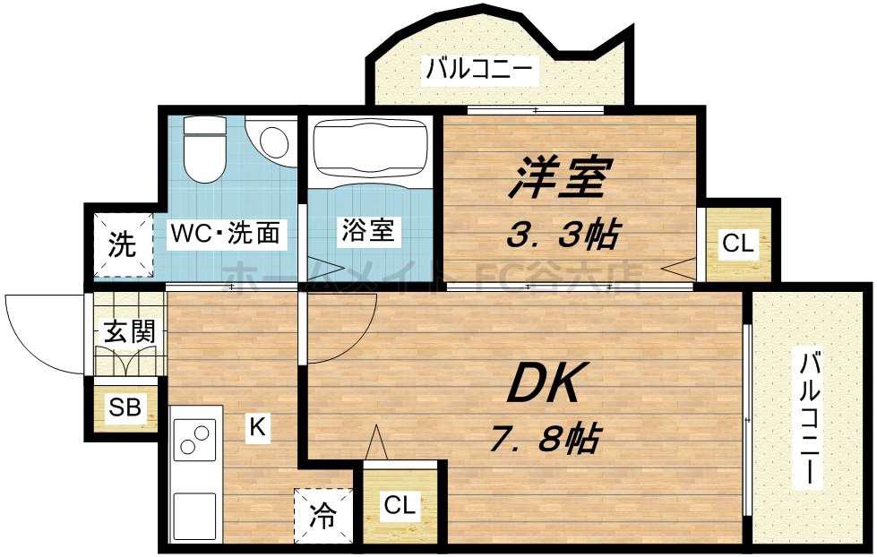 セレニテ上町台(1DK/2階)の間取り写真
