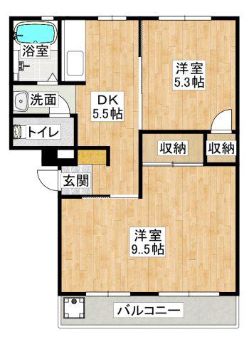 上高丸厚生年金1号棟(2DK/2階)の間取り写真