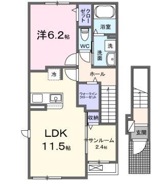 サンフラット乙島B棟(1LDK/2階)の間取り写真