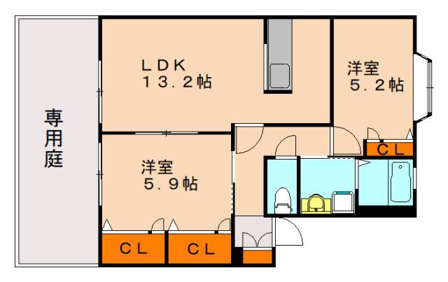 ペイド・エスポワールD棟(2LDK/1階)の間取り写真