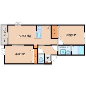 アスコット東郡山(2LDK/2階)の間取り写真