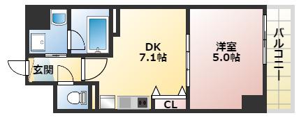 BRAVI南堀江(1DK/10階)の間取り写真
