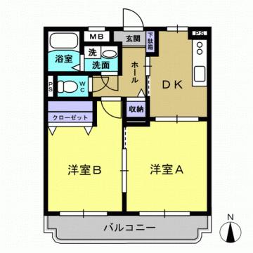 ユーミープラザ(2DK/2階)の間取り写真