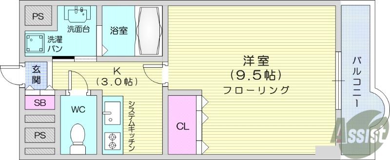 プログレス八乙女(1K/5階)の間取り写真