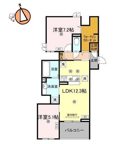 ビルゴ中吉野(2LDK/1階)の間取り写真