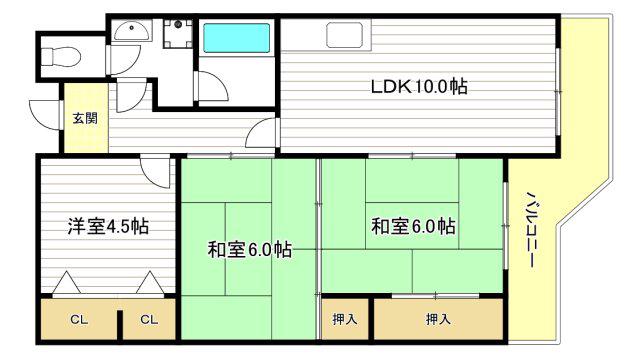 サンシャイン寿(3LDK/6階)の間取り写真