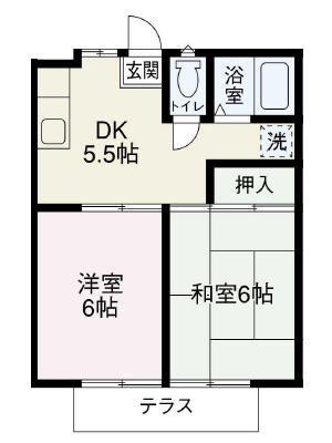 ボナール A棟(2DK/1階)の間取り写真