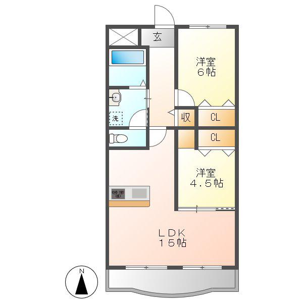 丸二サンハイツ(2LDK/2階)の間取り写真