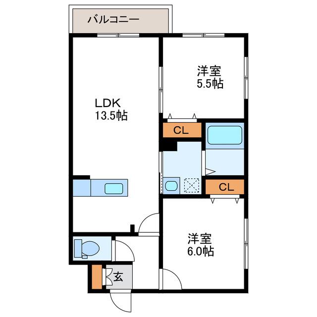 グランディールN21 ウエスト(2LDK/3階)の間取り写真