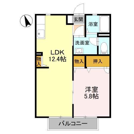 サニーコートC 1LDK(1LDK/2階)の間取り写真