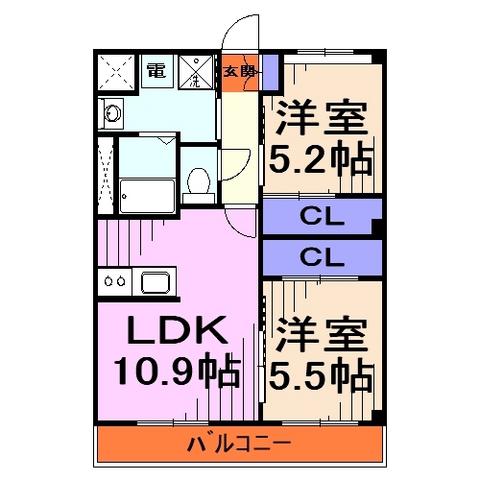 メゾン ド ブレホ(2LDK/3階)の間取り写真