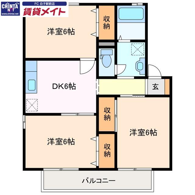 セゾンコートA棟(3DK/2階)の間取り写真
